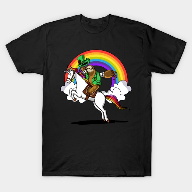 Leprechaun Sloth Riding Unicorn St Patricks Day Irish T-Shirt by underheaven